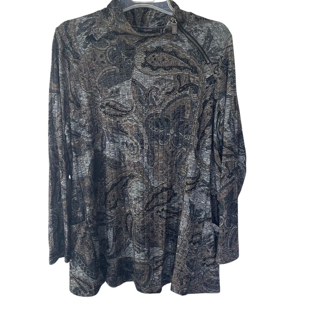 Susan Graver Paisley Mock Neck Pullover lite sweater top size 1X